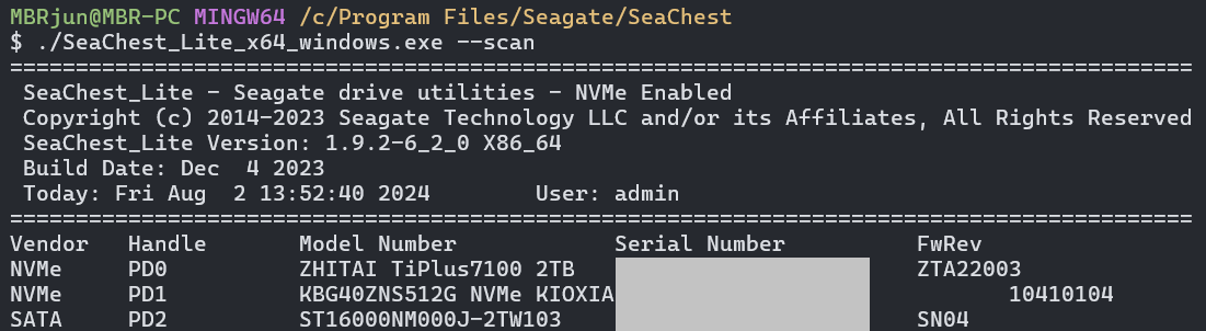 SeaChest Disk List