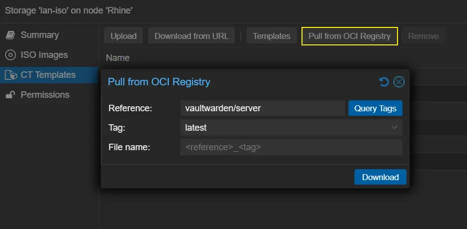 Pull OCI in Proxmox VE